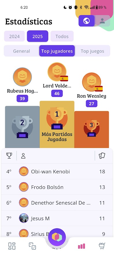 MEEPLAY APP • Juegos de Mesa • Top Jugadores