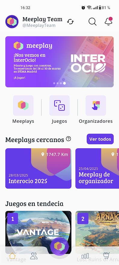 MEEPLAY APP • Juegos de Mesa • Inicio Feed